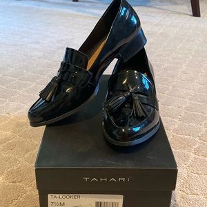 Tahari black patent loafers